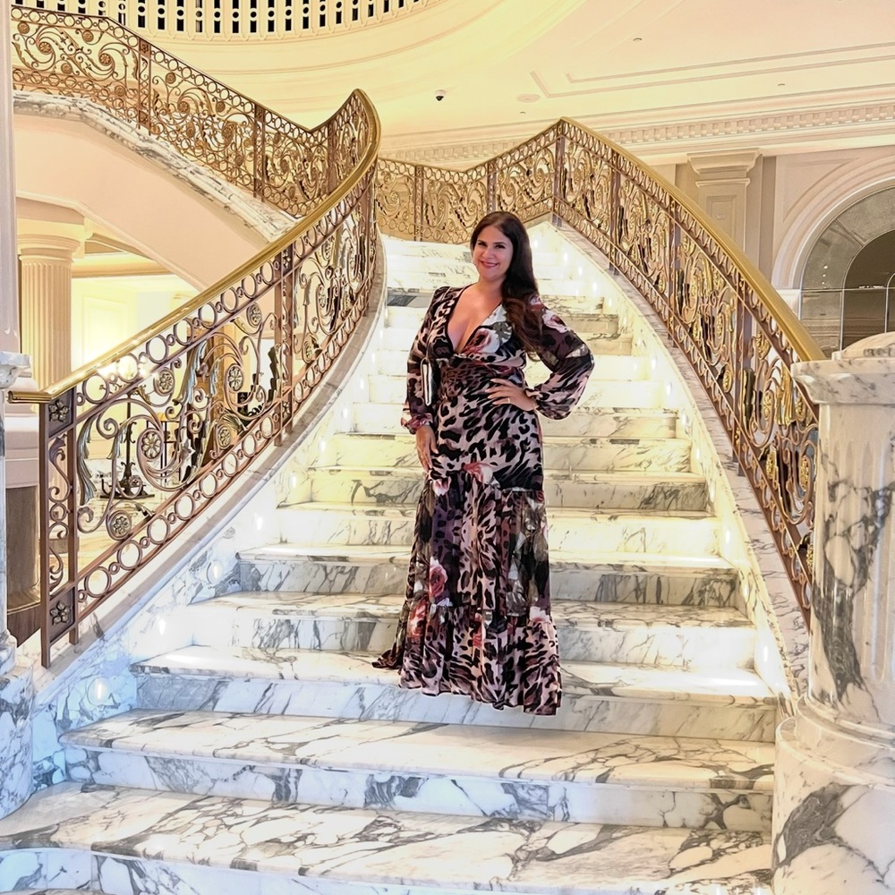 Cutout V-Neck Animal Print Maxi Dress - Black and Brown